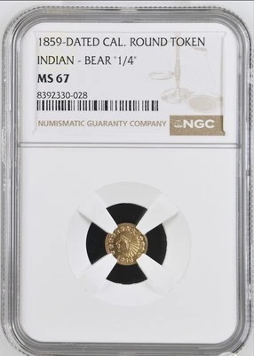 1859 California Fractional Gold Indian 1/4 Bear #2b NGC MS-67 - Image 1 of 2