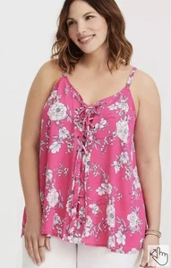 Torrid Women’s 4 4X 26 Sophie Georgette Lace-Up Swing Cami Top Shirt Pink Floral - Picture 1 of 9