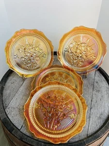 VTG Set Of (4) Iris Iridescent Jeannette 9 1/2" Dinner Plates Discontinued~NICE! - Picture 1 of 12