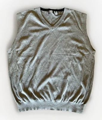 Oscar De La Renta Argyle Suéter Chaleco Gris Algodón Sin Mangas Talla XL Foto 1 de 4