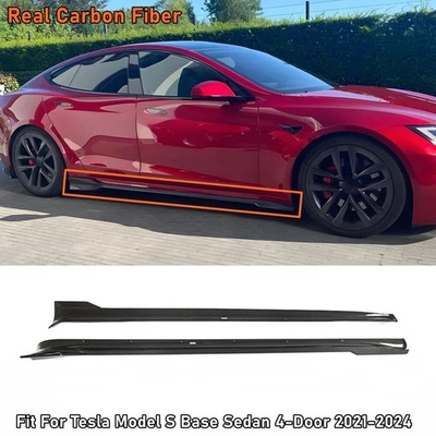 Alerón labial extensión faldones laterales a cuadros de carbono real para Tesla Modelo S 2021-2024 Foto 1 de 4