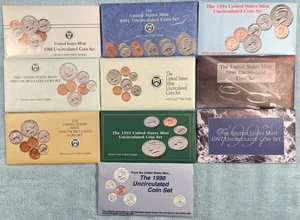 10 US Mint Uncirculated Coin Sets – 1988-1994 & 1996-1998 - Picture 1 of 3