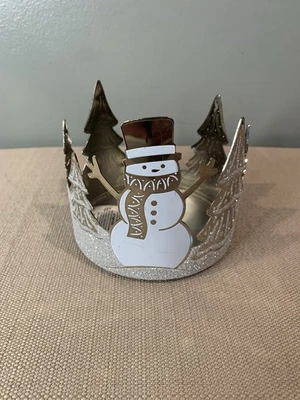 Bath And Body Works Silver Snowman Glitter Tree 3 Wick Candle Holder Sleeve - Image 1 of 4