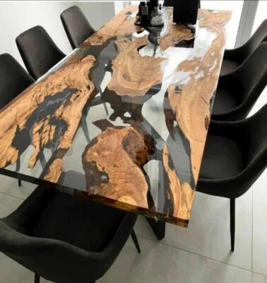 Clear Epoxy Live Edge Walnut Wood Dining Table – Custom Handmade Tabletop - Image 1 of 4