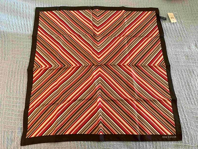Anne Taylor Silk Scarf, New With Tags, Modern Stripes in Red, Black, Tan, White - Image 1 of 4