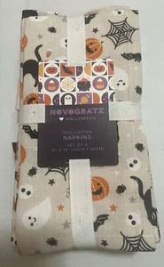 NOVOGRATZ HALLOWEEN NAPKINS (6) KHAKI CATS PUMPKINS BATS 18 X 18 100% COTTON NWT - Picture 1 of 6