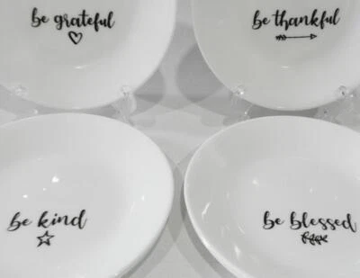 ❤️ 4 Corelle SENTIMENTS 6.75" Appetizer Plates BE THANKFUL GRATEFUL KIND BLESSED - Image 1 of 4