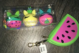 Claire’s Watermelon Pineapple Lipgloss Set Keychain Coin Purse Backpack Clip - Picture 1 of 7