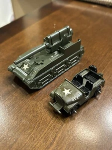 MC838 VINTAGE MIDGETOY Diecast Green USA Military Tank Canon 4" And Jeep Mint - Picture 1 of 8