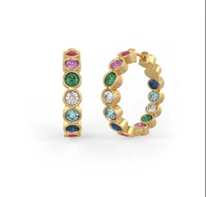 2.70ct Diamond Earrings Hoops with Ruby Emerald Sapphire in 18ct Yellow Gold - Picture 1 of 8