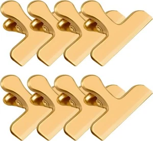 8 Pack 3 Inch Wide Stainless Steel Chip Clips Food Bag Set of 8, Gold - Picture 1 of 7