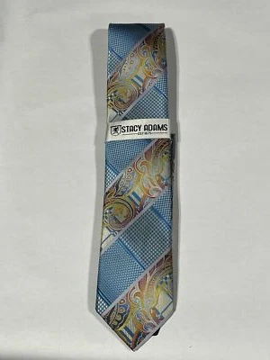 Mens Stacy Adams Blue Multicolor Pattern Tie With Matching Pocket Square NEW - Image 1 of 3
