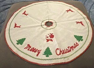 Vintage Weihnachtsbaum Filz weiß rot grün Rock Weihnachtsmann Rentier Hirsch MCM 60er Jahre - Bild 1 von 18