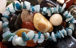 BLUE APATITE AND AQUAMARINE CHIP BEAD BRACELET. SUPPRESS APPETITE, PEACE, CALM - Picture 1 of 3