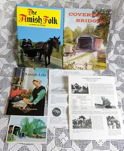 THE AMISH FOLK-SIGNED-AMISH LIFE-COVERED BRIDGES PA DUTCHLAND-POSTCARD-TRUNNELS - Picture 1 of 8