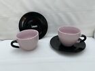 Pair 2 Retro Look Bialetti Espresso Cups And Saucers In Pink And Black New