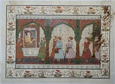 Оригинальная миниатюрная индийская сикхская индуистская традиционная живопись в стиле Моголов ручная роспись  - Изображение 1 из 3