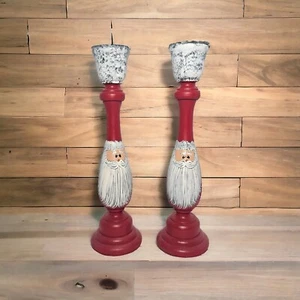 Handpainted Santa Claus Pair Candlestick Holders - Picture 1 of 2