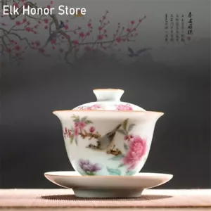 Kit coperchio piattino ciotola tè grande fiore porcellana ceramica uccellino Gaiwan 175 ml Art Bird - Foto 1 di 5