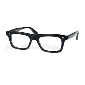 Black Rectangular Clear Lens Glasses Thick Horn Rim Frame Eyeglasses - Picture 1 of 5