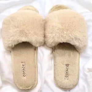 🗳️COFACE Fuzzy Women Slippers Plush House Flat Sandals  Memory Foam Size 10 - Picture 1 of 7