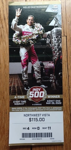 2022 Indianapolis Indy 500 Ticket Stub Helio Castroneves Marcus Ericsson Sm Crea Cover