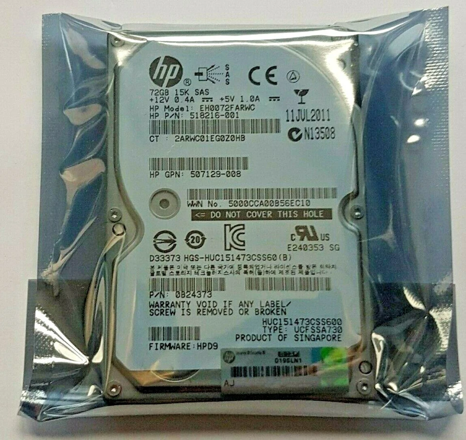 72 GB SAS HP EH0072FARWC/HUC151473CSS600 15K 64MB 2.5 " Internal Hard Drive New - Image 1 of 1