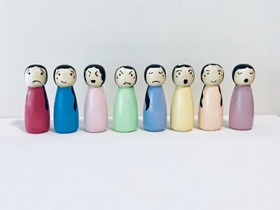Emotions Peg Dolls Set Of 8 Multicoloured Waldorf Inspired Play Hand-Painted - image 1 of 3