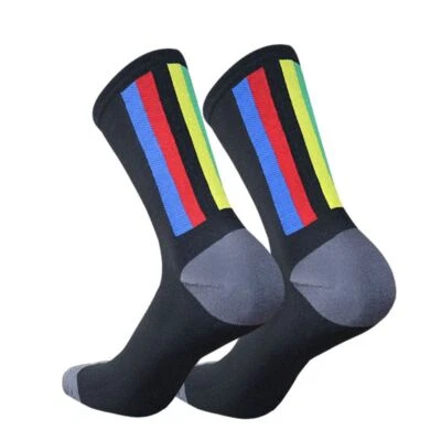 Cycling Compression Socks - Knee-High Nylon Breathable Stripes Sports Footwear - Image 1 of 4