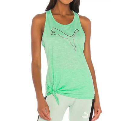 Camiseta sin mangas Puma espalda deportiva para mujer talla pequeña con logotipo corbata verde Foto 1 de 4