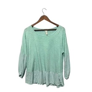 Matilda Jane Top Womens Size XL Scoop Neck 3/4 Sleeves Green Ruffled Hem Stretch - Picture 1 of 12