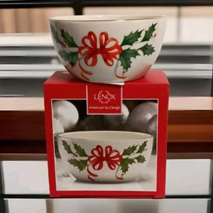 Lenox Holiday 5" Bowl Porcelain Holiday Ribbon 16 oz Gold Trim NEW Open Box - Picture 1 of 9