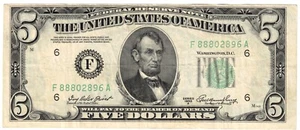 1950 a USA United States Federal Reserve Note 5 Dollar Banknote Atlanta P438a - Picture 1 of 2
