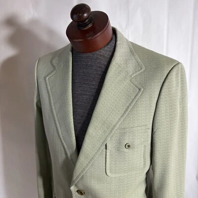 Chaqueta Blazer Abrigo Deportivo 40R De Colección Para Hombre Verde Poliéster Cinturón Texturizado Occidental Foto 1 de 4