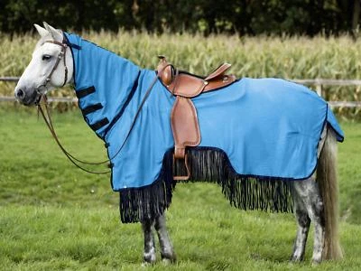 Fliegendecke Fliegenausreitdecke Montana Fransen  Busse 125, 145 cm sky - Bild 1 von 2