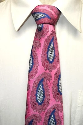 AsNu Ermenegildo Zegna Italia 61" x 3.5" Rosa Azul Paisley Seda Corbata Cuello P3j8 Foto 1 de 4