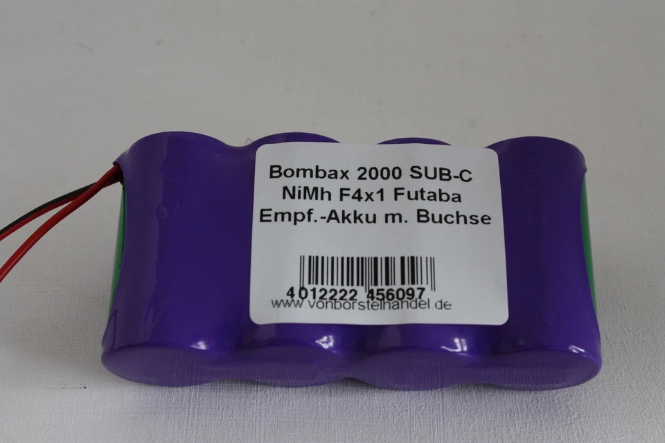 Bombax 4,8V/2000mAh SubC NiMh F4x1 4er Reihe Futaba Empfänger m. Buchse - Bild 1 von 1