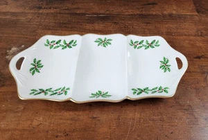 Lenox Three Sectioned Server Holiday Collection Holly Berry 24K GOLD - Picture 1 of 6