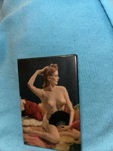 Vintage Risque Pocket Mirror ~ Shapely Nude Redhead with Fan - Picture 1 of 5