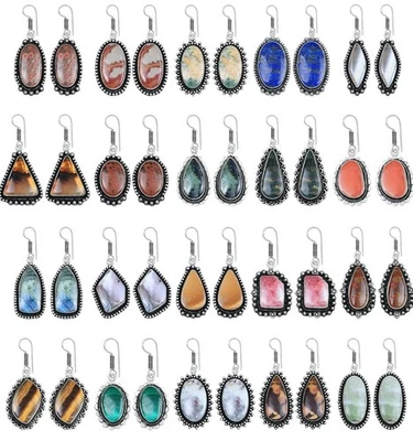 1000pc Lots Natural Agate & Jasper Gemstone Earring Wholesale 925 Silver Plated - Image 1 of 4