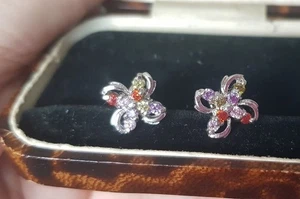 ❤️ Amethyst Ruby Peridot Stud Earrings 10 mm 9ct White Rolled Gold Sim Gems ❤️❤️ - Picture 1 of 8
