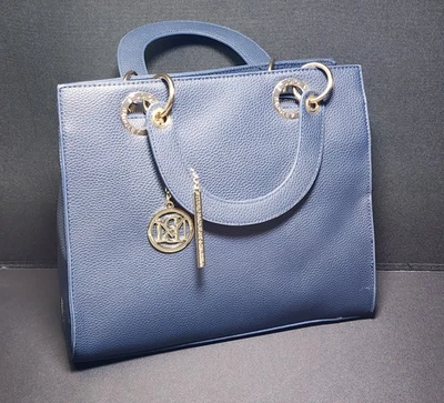  Bolso de Mano Badgley Mischka Azul Marino con Logo Grande Ojales Cuero Vegano Nuevo  Foto 1 de 4