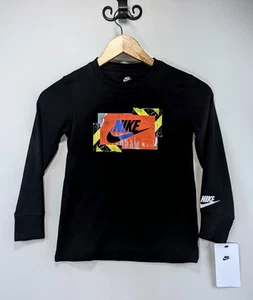 Nike Black Long sleeve Boys 6 Medium 5-6 Yrs Graphic T-shirt Logo  - Picture 1 of 3