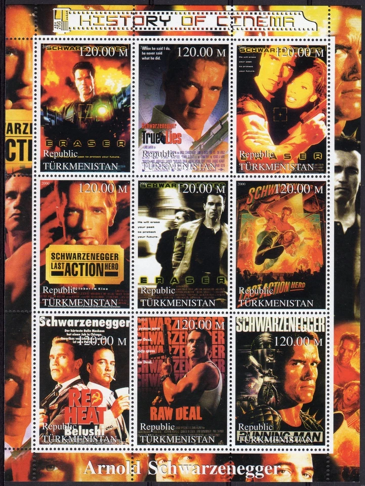 Turkmenistán 2000 ARNOLD BLACKZENEGGER Historia del Cine Hoja (9) MNH Foto 1 de 1