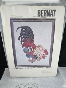 Vintage New Bernat Burma Rooster Kit S 9100 Finished Size is 14" x 18" - Bild 1 von 6