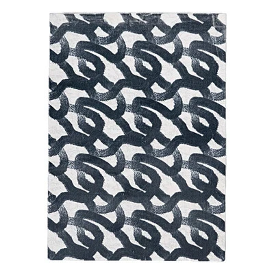 Alfombra de área de poliéster con boceto de conejo sintético estampado con motivo Linon 5'x7' en negro Foto 1 de 4