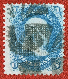 [vp49] USA 1868 Scott#86 used 1¢ blue E-GRILL Fancy cancel cv:$425 (Clear grill) - Picture 1 of 3