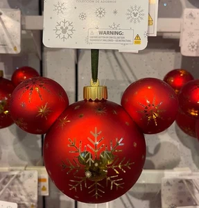 Disney Parks Mickey Mouse Icons Merry and Bright Red Glas Ornament Gold - Bild 1 von 1