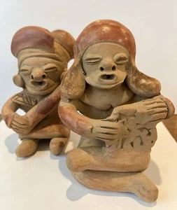 Handmade Chulucanas Clay Folk Art Musical Figures Pair 4.5-5.5” Peru - Picture 1 of 5