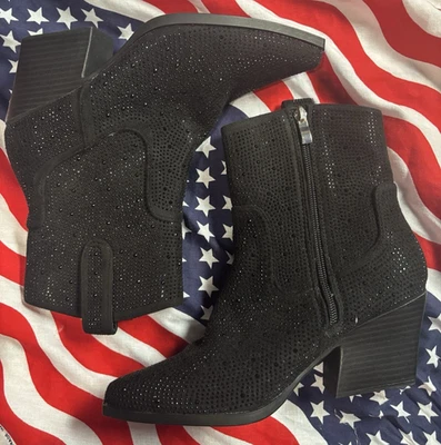 mujer botas negras talla 6.5 botas vaqueras negro brillo moda occidental Foto 1 de 4